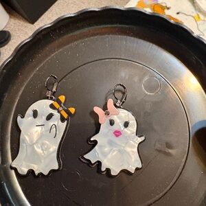 Betsey Johnson Ghost Earrings with Pink and Orange Accents